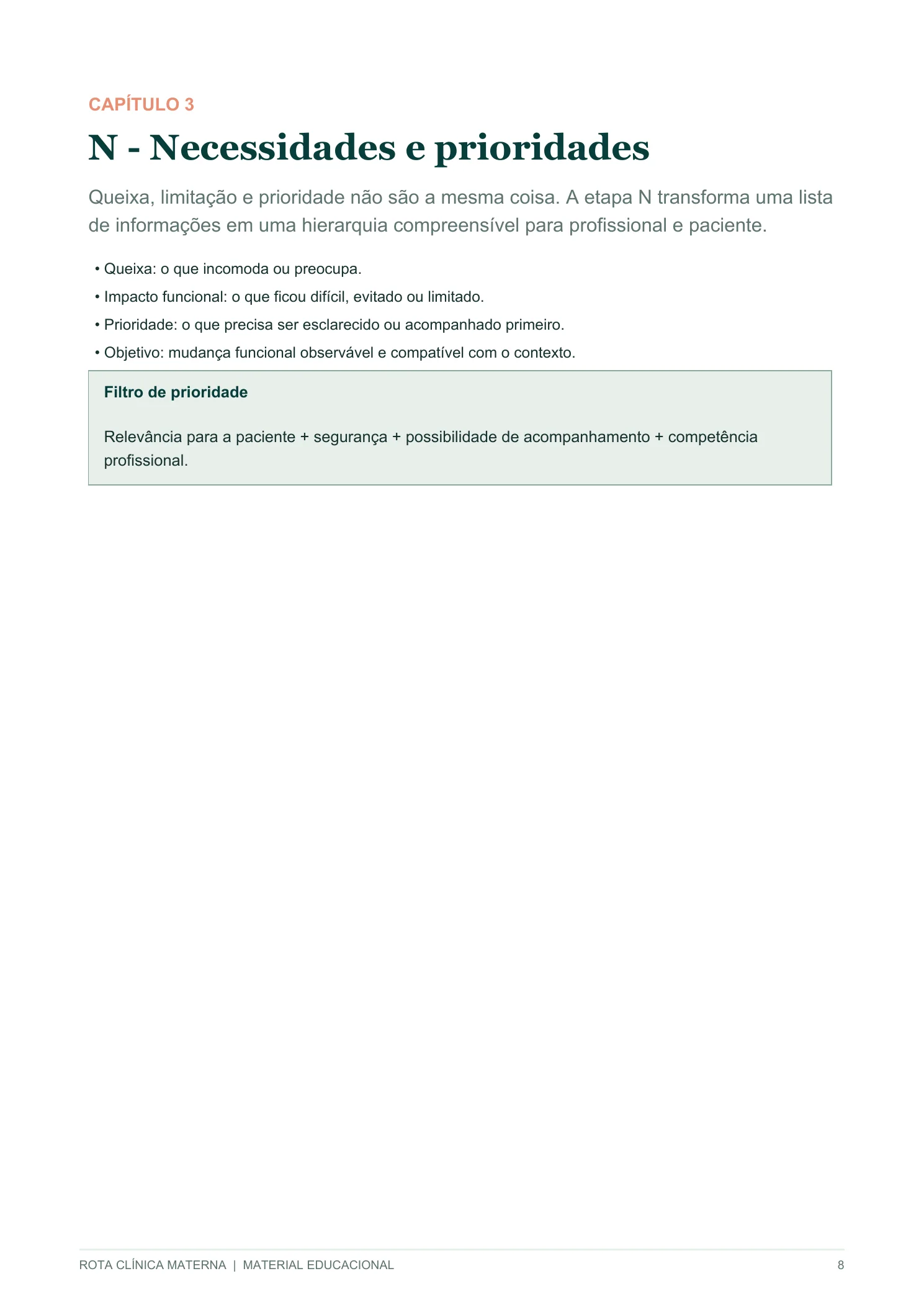 Página da etapa Necessidades